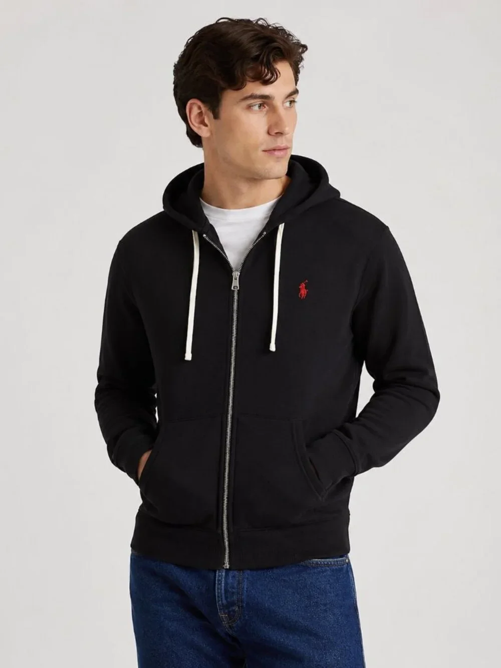 Polo Ralph Lauren Black Full Zip Hoodie Red Pony Logo Size L